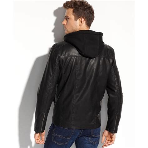 guess leather jacket mens|guess faux leather jacket men.